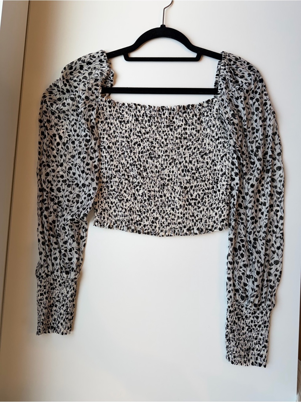 Little Moon Black & White Smocked Square-Neck Crop Top